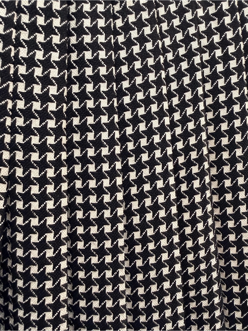 Vintage 70s Houndstooth Pleated Wool Midi Skirt Black White Handmade Lined Sz S - Picture 3 of 13